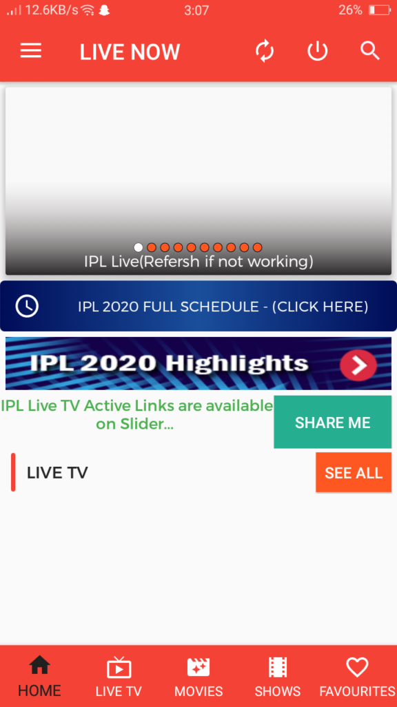 Screenshot of Oreo TV Apk IPL 2020