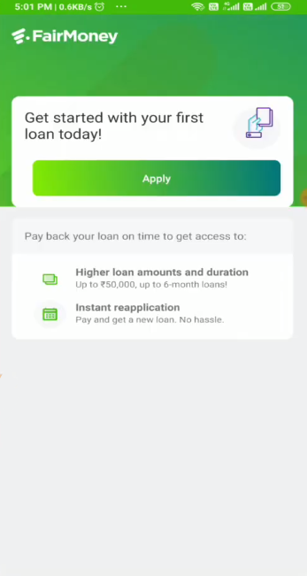 Screenshot of Fairmoney App