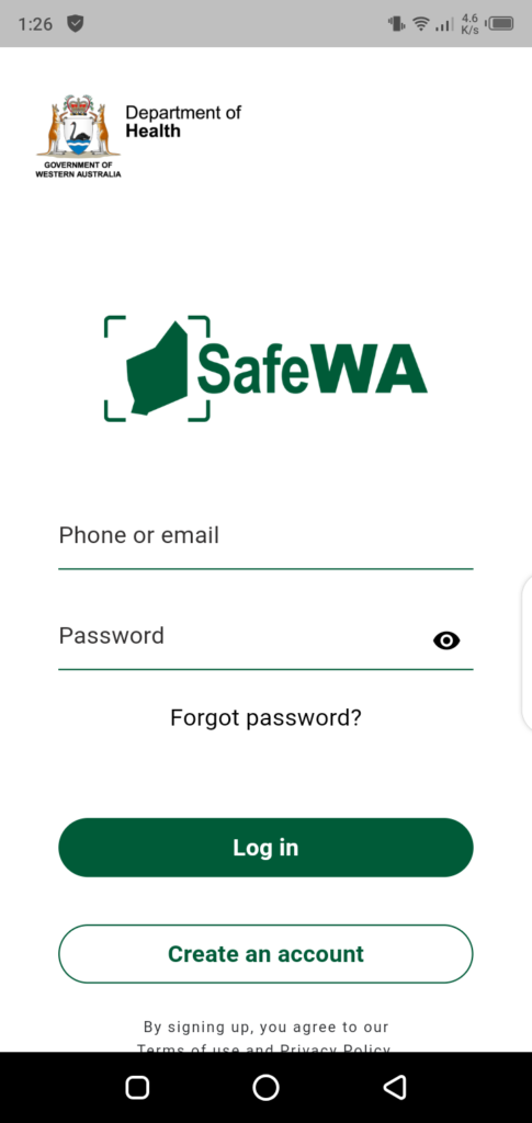 Screenshot of Safe WA App