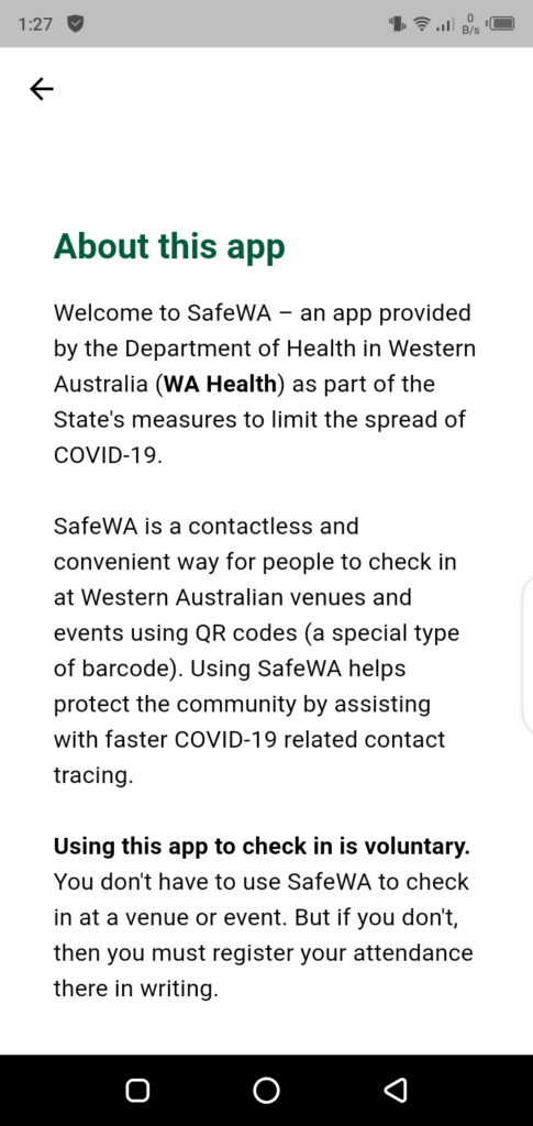 Screenshot of SafeWA App