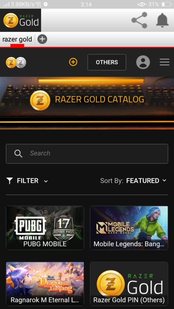 Screenshot of Razer Gold App