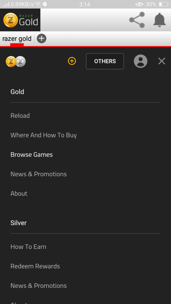 Screenshot of Razer Gold Top Up