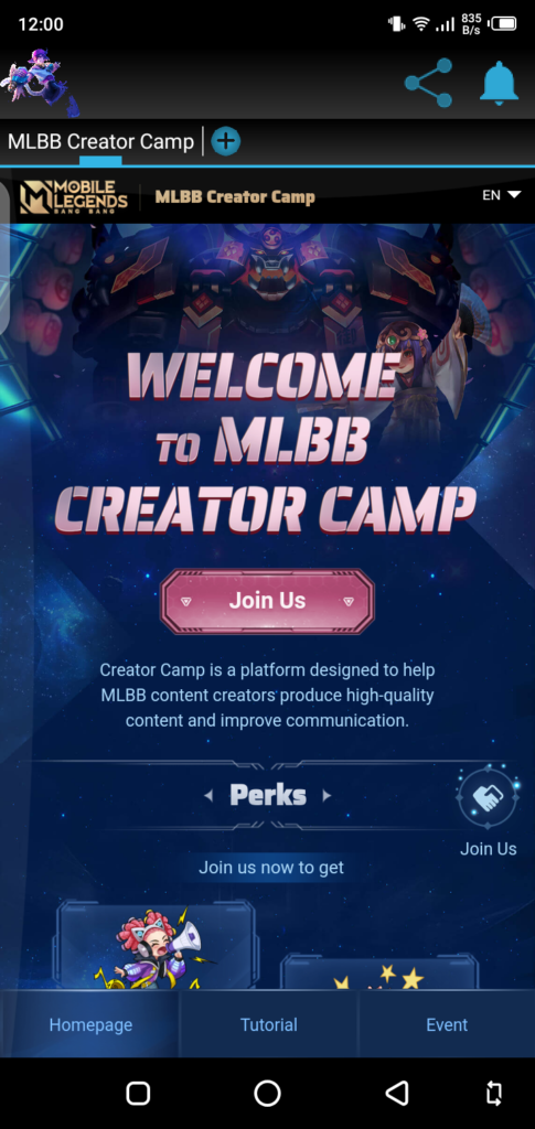Screenshot of MLBB Creator Camp App